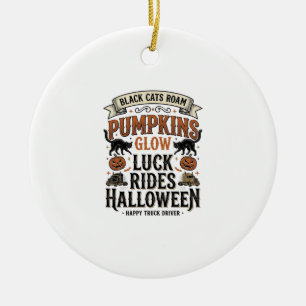 Halloween Truck Driver Shirt with Black Cats and P Ceramic Tree Decoration