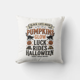 Halloween Truck Driver Shirt with Black Cats and P Cushion