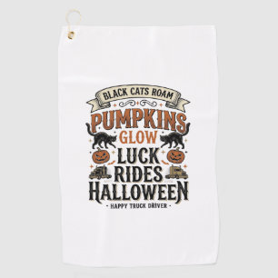 Halloween Truck Driver Shirt with Black Cats and P Golf Towel