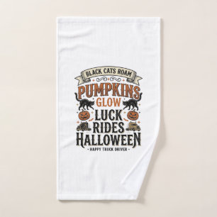 Halloween Truck Driver Shirt with Black Cats and P Hand Towel