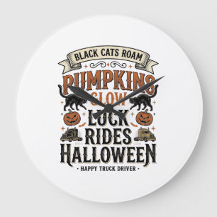 Halloween Truck Driver Shirt with Black Cats and P Large Clock