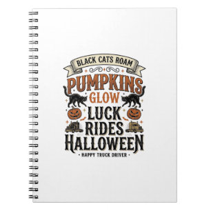 Halloween Truck Driver Shirt with Black Cats and P Notebook