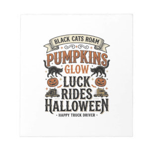 Halloween Truck Driver Shirt with Black Cats and P Notepad
