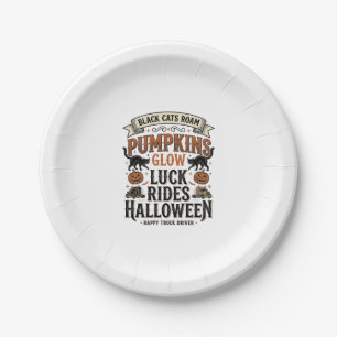 Halloween Truck Driver Shirt with Black Cats and P Paper Plate