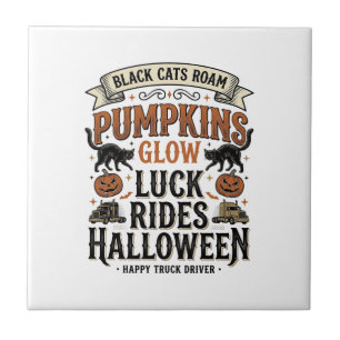 Halloween Truck Driver Shirt with Black Cats and P Tile
