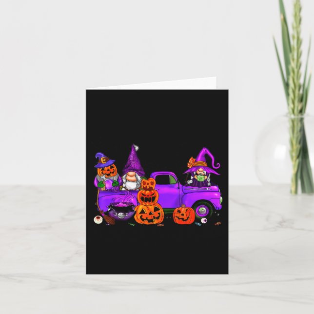 Halloween Truck Gnome Witch Pumpkin Boo Ghost Funn Card (Front)