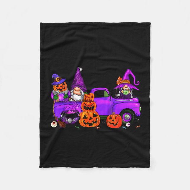 Halloween Truck Gnome Witch Pumpkin Boo Ghost Funn Fleece Blanket (Front)