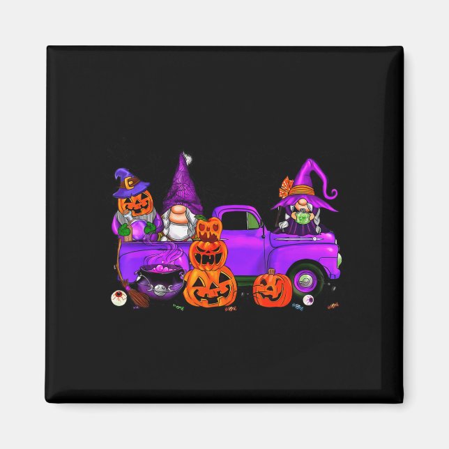 Halloween Truck Gnome Witch Pumpkin Boo Ghost Funn Magnet (Front)