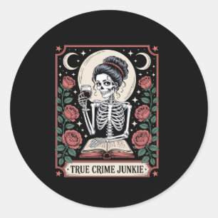 Halloween True Crime Junkie Tarot Card Classic Round Sticker