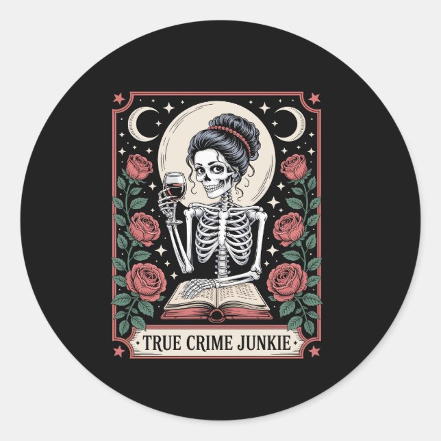 Halloween True Crime Junkie Tarot Card Classic Round Sticker (Front)