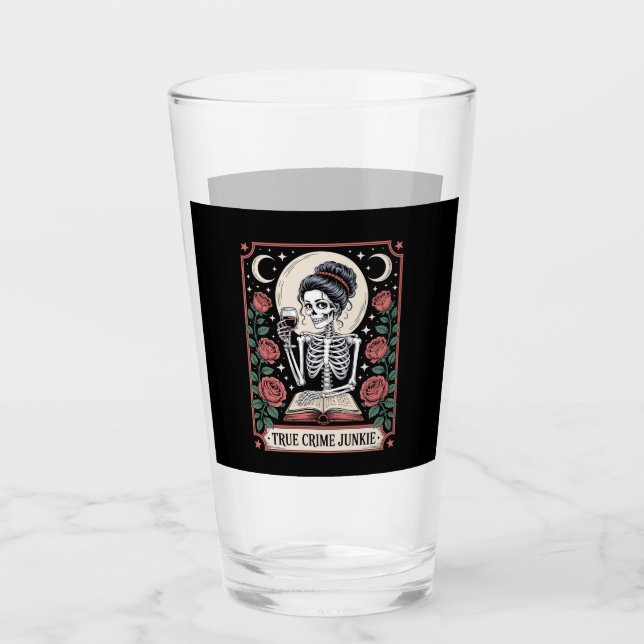 Halloween True Crime Junkie Tarot Card Glass (Front)