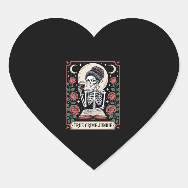 Halloween True Crime Junkie Tarot Card Heart Sticker (Front)