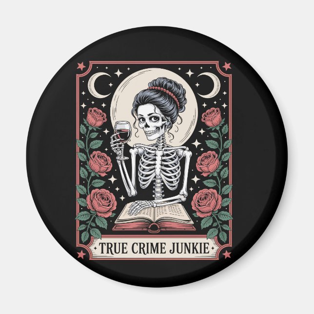 Halloween True Crime Junkie Tarot Card Magnet (Front)