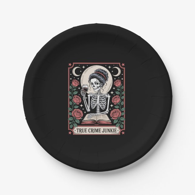 Halloween True Crime Junkie Tarot Card Paper Plate (Front)