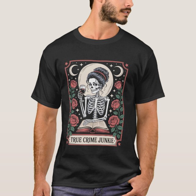 Halloween True Crime Junkie Tarot Card T-Shirt (Front)
