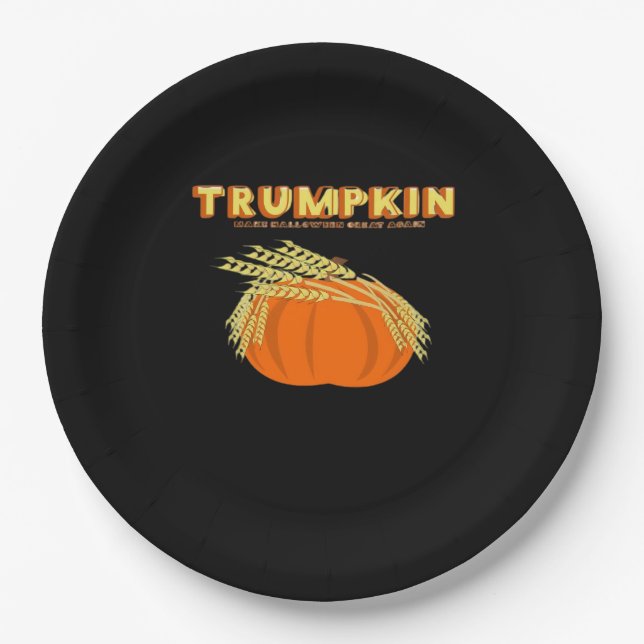 Halloween Trumpkin Donald Funny Pumpkin Make Hallo Paper Plate (Front)