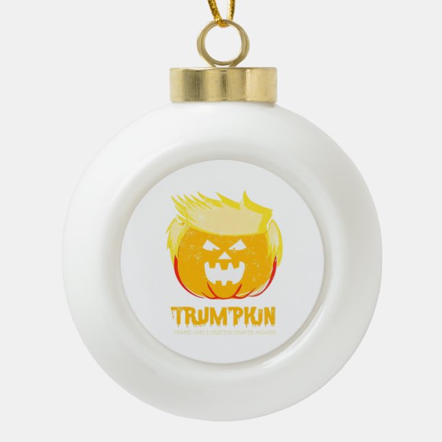 Halloween Trumpkin Funny Ceramic Ball Christmas Ornament (Front)