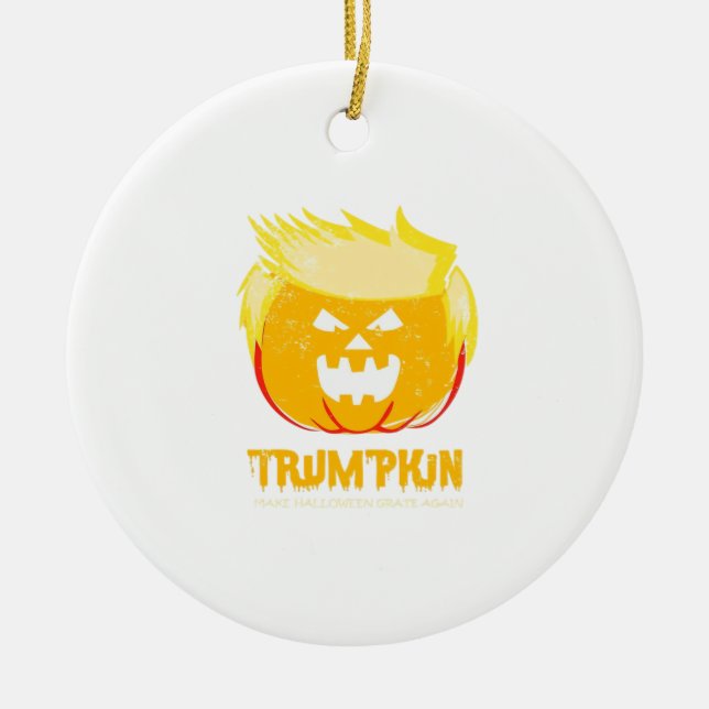 Halloween Trumpkin Funny Ceramic Tree Decoration (Front)