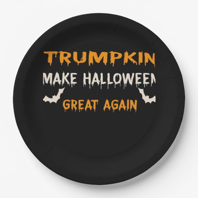 Halloween Trumpkin Funny Make Halloween Great Agai Paper Plate (Front)