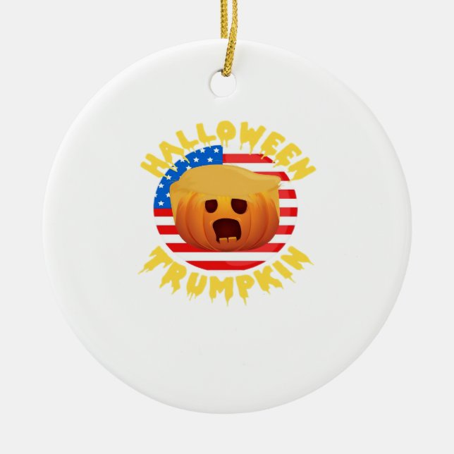 Halloween Trumpkin Funny Pumpkin  Parody Ceramic Tree Decoration (Front)