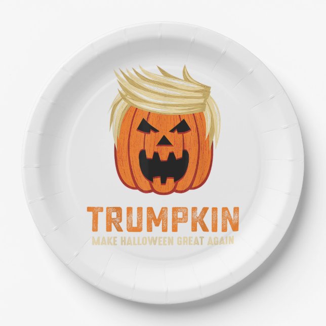 Halloween Trumpkin Funny – Spooky Parody Slogan Paper Plate (Front)