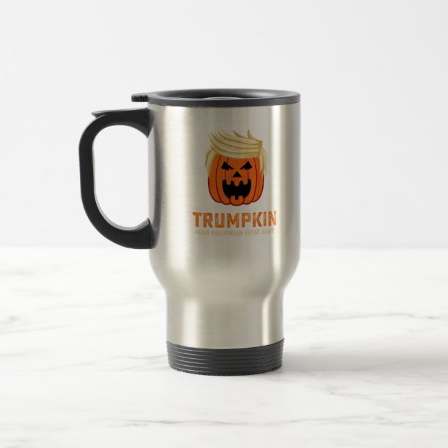 Halloween Trumpkin Funny – Spooky Parody Slogan Travel Mug (Left)