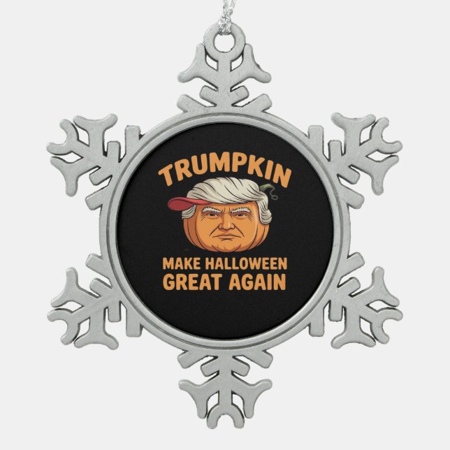 Halloween Trumpkin Make Halloween Great Again Funn Snowflake Pewter Christmas Ornament (Front)