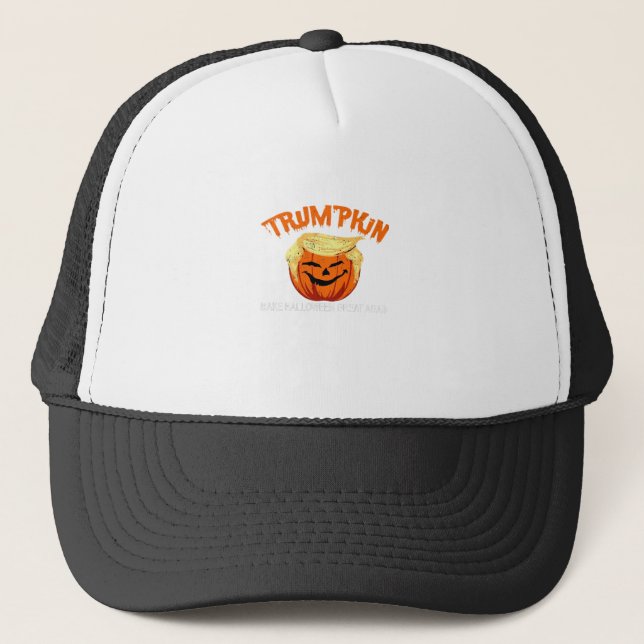 Halloween Trumpkin Make Halloween Great Again Trucker Hat (Front)