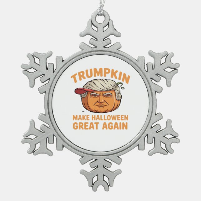 Halloween Trumpkin – Spooky Parody Quote for Hallo Snowflake Pewter Christmas Ornament (Front)