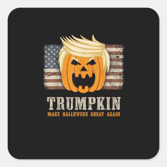 Halloween Trumpkin Vintage Us Flag Funny Square Sticker (Front)