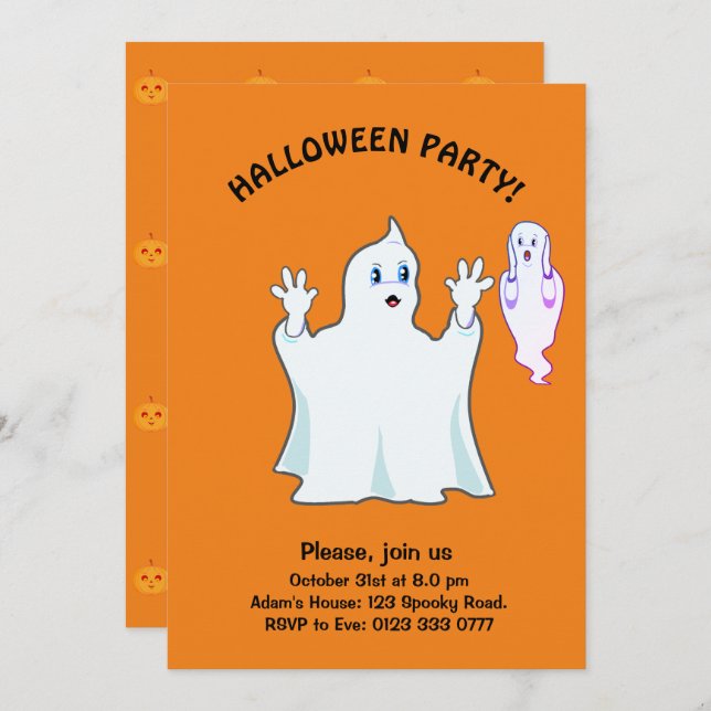 Halloween Trumpy & Munchy Ghosts Invitation (Front/Back)