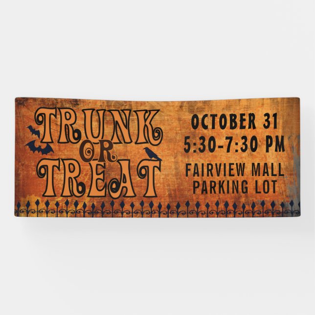 Halloween TRUNK OR TREAT Black Orange Personalised Banner (Horizontal)