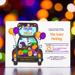 Halloween trunk or trick car illustration party invitation