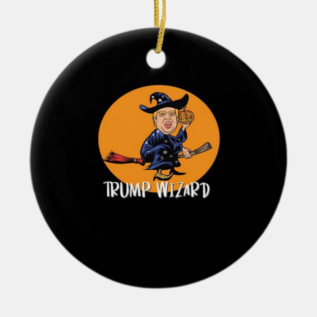 Halloween Ttrump Wizard Funny Classic Ceramic Tree Decoration (Front)