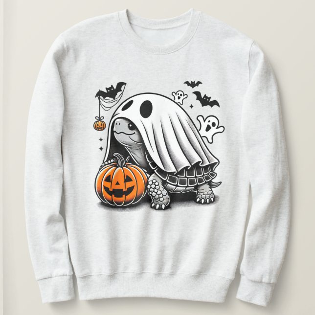 Halloween Turtle Ghost Pumpkin Terrapin Tortoise Sweatshirt (Design Front)