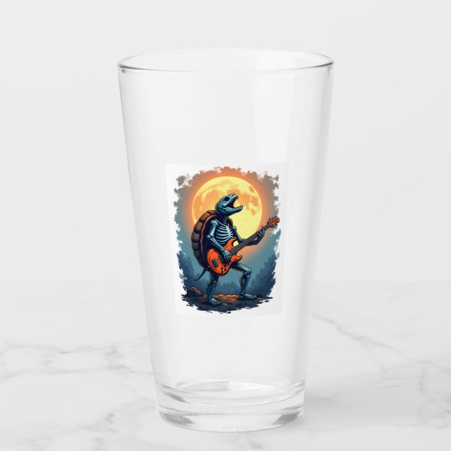 Halloween Turtle Skeleton Rocker Tee for Music Lov Glass (Front)