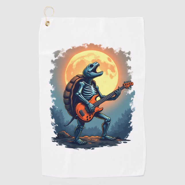 Halloween Turtle Skeleton Rocker Tee for Music Lov Golf Towel (Front)