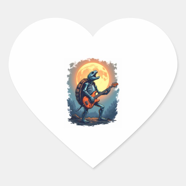 Halloween Turtle Skeleton Rocker Tee for Music Lov Heart Sticker (Front)