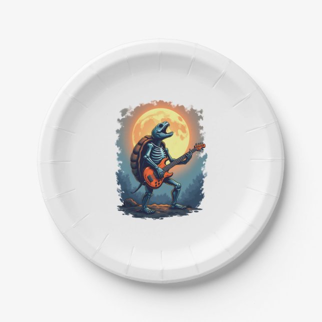 Halloween Turtle Skeleton Rocker Tee for Music Lov Paper Plate (Front)