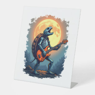 Halloween Turtle Skeleton Rocker Tee for Music Lov Pedestal Sign