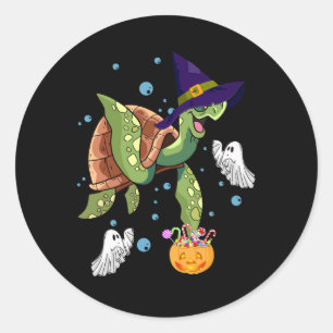 Halloween Turtle Tortoise Witch Hat Ghost Costume  Classic Round Sticker