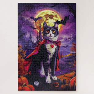 Halloween Tuxedo Cat Vampire Pumpkins Scary  Jigsaw Puzzle