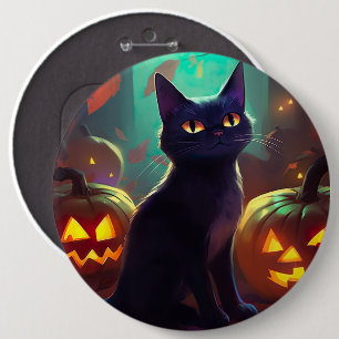 Halloween Tuxedo Cat With Pumpkins Scary 6 Cm Round Badge