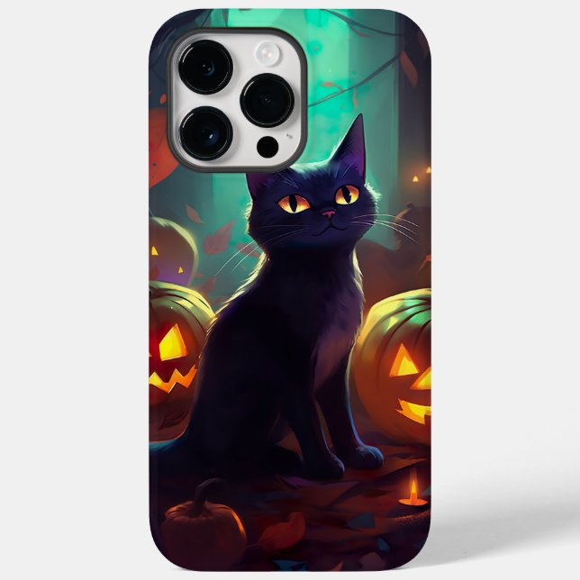 Halloween Tuxedo Cat With Pumpkins Scary Case-Mate iPhone Case (Back)