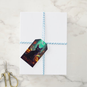 Halloween Tuxedo Cat With Pumpkins Scary Gift Tags