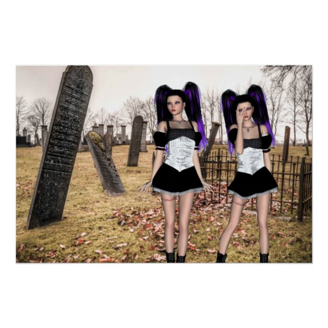 Halloween Twin Goth girls in the cemetary Poster (Front)