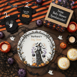 Halloween Twins Baby Shower Plate – Pregnant Witch