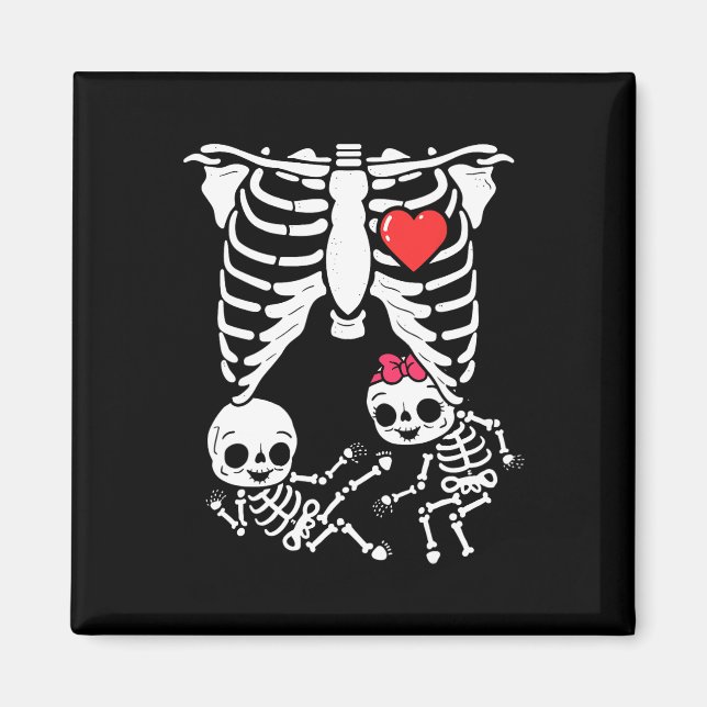 Halloween Twins Pregnancy Announcement Funny Skele Magnet (Front)