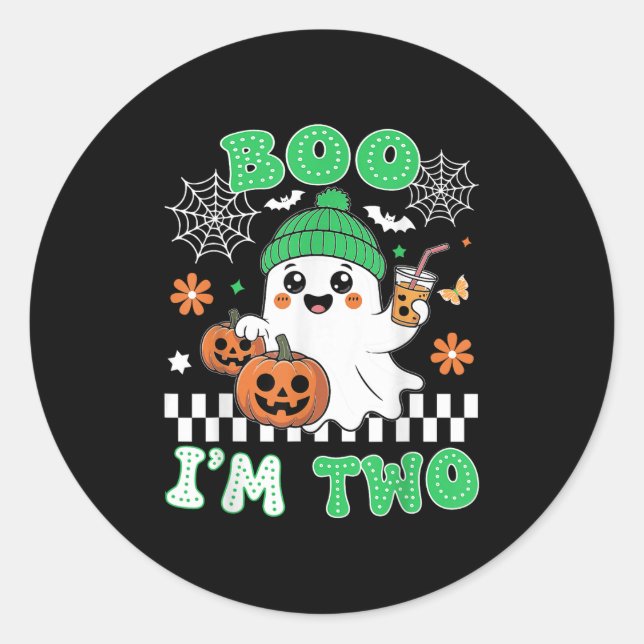 Halloween Two Birthday Boo Im Two Groovy Birthday  Classic Round Sticker (Front)