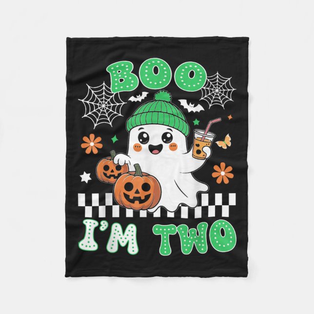 Halloween Two Birthday Boo Im Two Groovy Birthday  Fleece Blanket (Front)